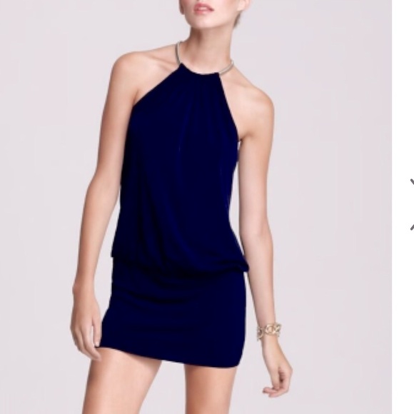 Laundry By Shelli Segal Dresses & Skirts - Laundry by Shelli Segal Velvet Blue Metal Collar Halter Mini Cocktail Dress Sz 4